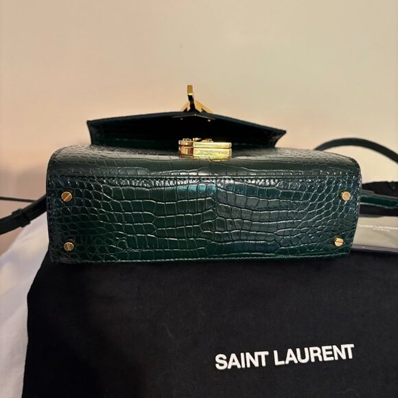 NEW YSL Calfskin Crocodile Embossed Mini Cassandra Gold Hardware with Dust Bag - Picture 13 of 14